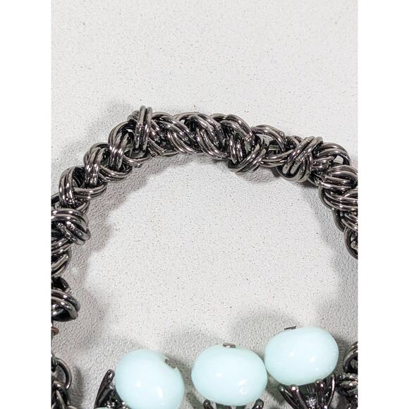 Simply Vera Wang Gray Metallic Crystal Ball Green Charm Stretch Chain Bracelet - Picture 6 of 9